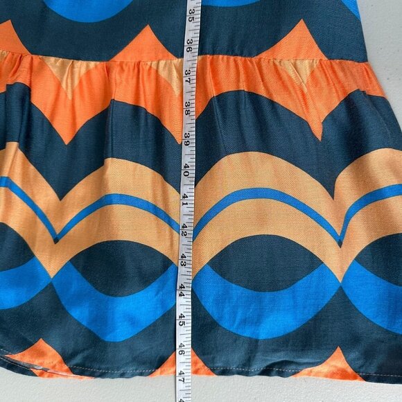 Olivaceous Tie Back Midi Dress Size M Chevron Orange Blue Tiered Boho - Picture 6 of 9